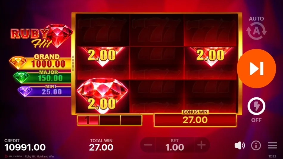 Ruby Hit Grand Jackpot symbol landing on the 3x3 grid during the Bonus Game